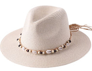 Beachy Flat Brim Straw Hat with Cowrie Shells (colors available)