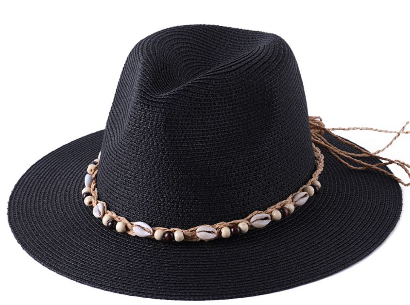 Beachy Flat Brim Straw Hat with Cowrie Shells (colors available)