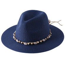 Load image into Gallery viewer, Beachy Flat Brim Straw Hat with Cowrie Shells (colors available)
