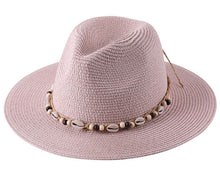 Load image into Gallery viewer, Beachy Flat Brim Straw Hat with Cowrie Shells (colors available)
