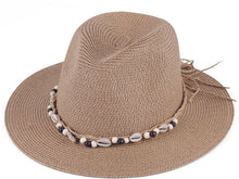 Load image into Gallery viewer, Beachy Flat Brim Straw Hat with Cowrie Shells (colors available)
