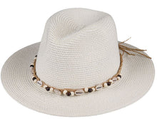 Load image into Gallery viewer, Beachy Flat Brim Straw Hat with Cowrie Shells (colors available)
