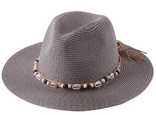 Load image into Gallery viewer, Beachy Flat Brim Straw Hat with Cowrie Shells (colors available)
