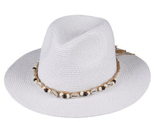 Load image into Gallery viewer, Beachy Flat Brim Straw Hat with Cowrie Shells (colors available)
